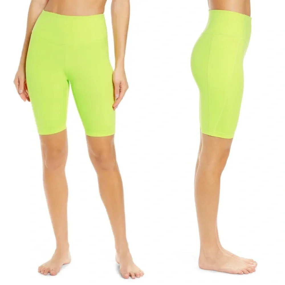 Zella Nordstrom Neon Green High Rise Studio Lite Pocket Bike Shorts Size Small